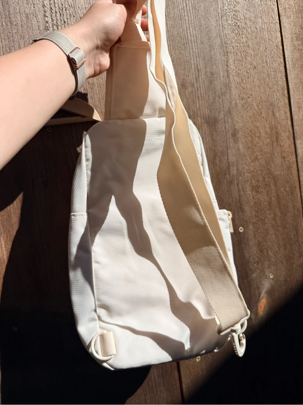 adidas Cream Mini Sling Backpack with Trefoil Patch